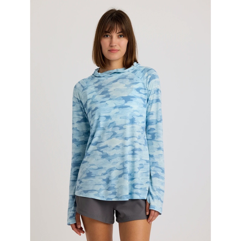 Free Fly Bamboo Lightweight Hoodie II L/S Shirt-Seasmoke Camo Surf Blue