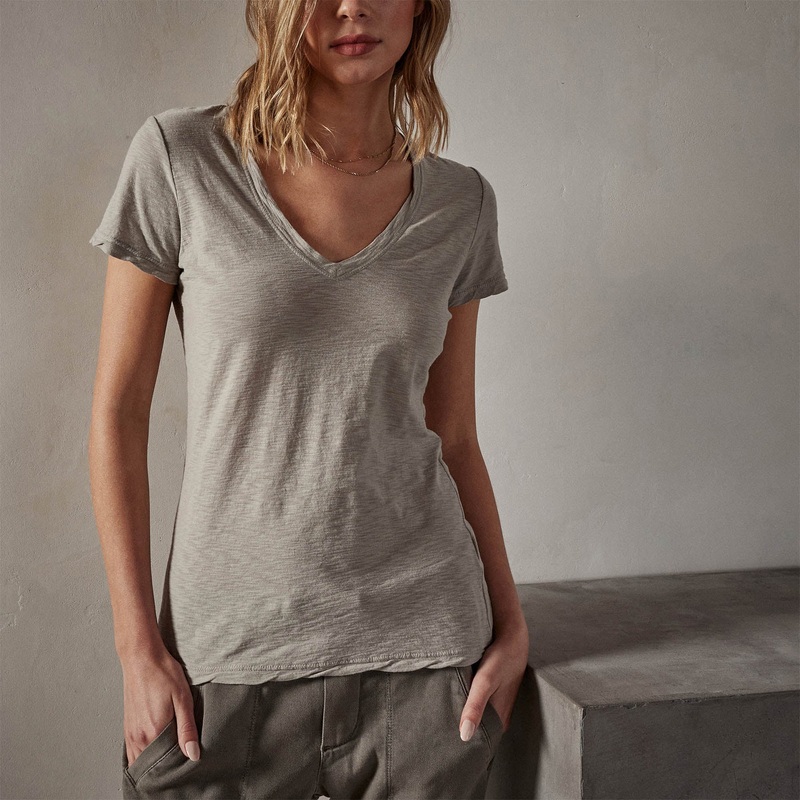 Sheer Slub Casual V Neck – Silt