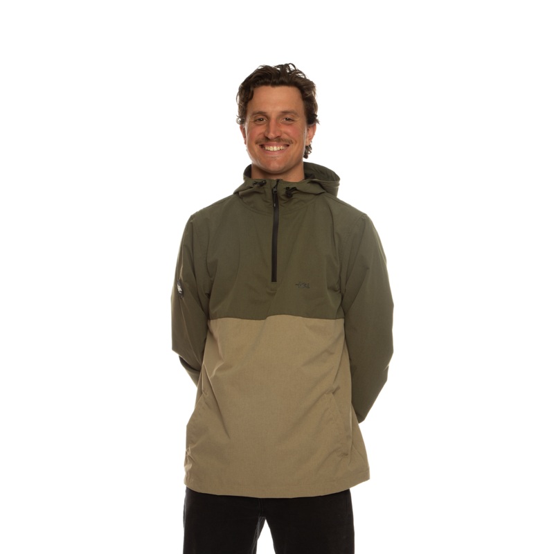 Tiki Barn Jacket In Olive Green & Stone
