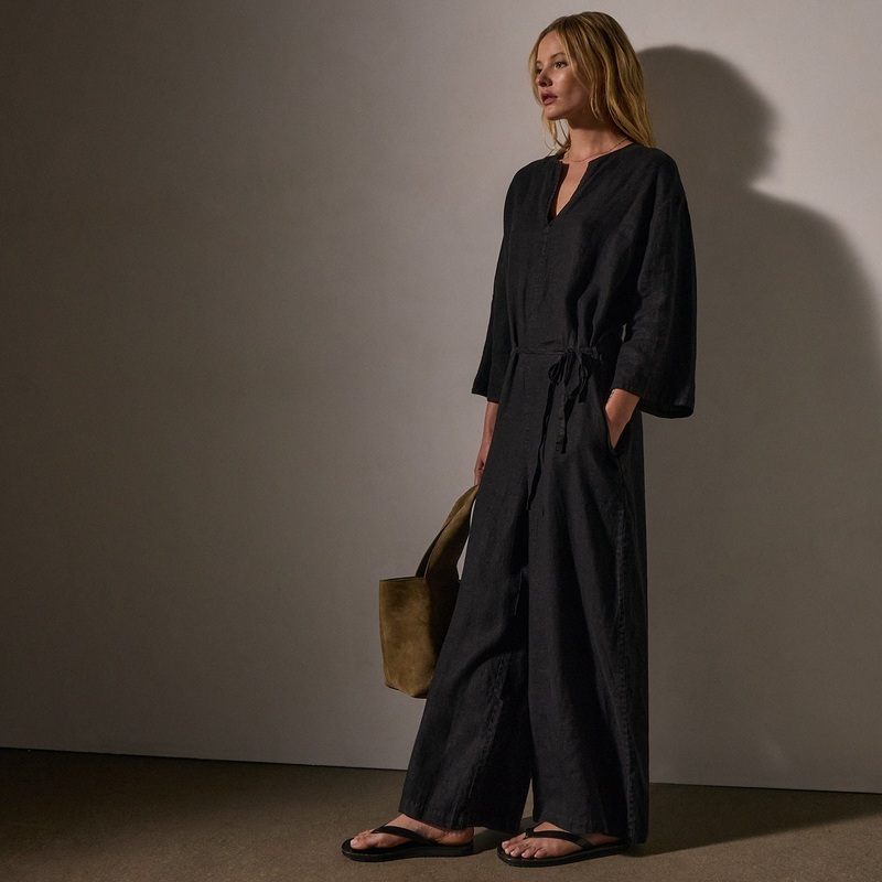 Belted Linen Jumpsuit – Black