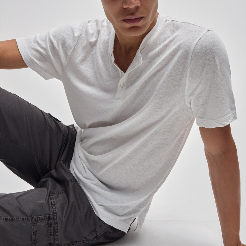 Cotton Jersey Short Sleeve Henley – White